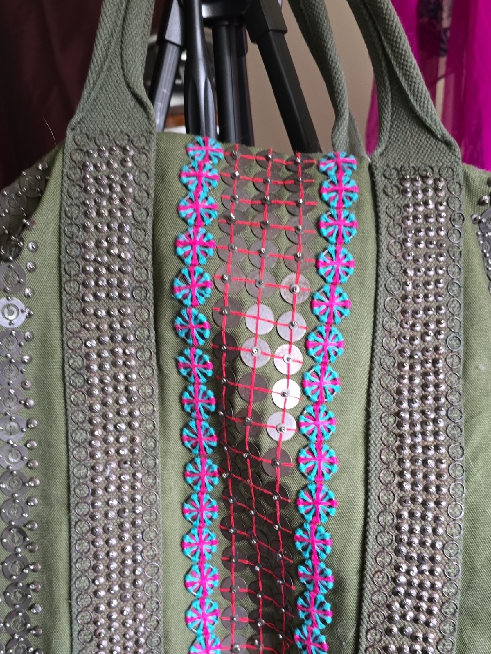 The falls x free people Olive Green Embellished Women's Tote Bag - Picture 2 of 7